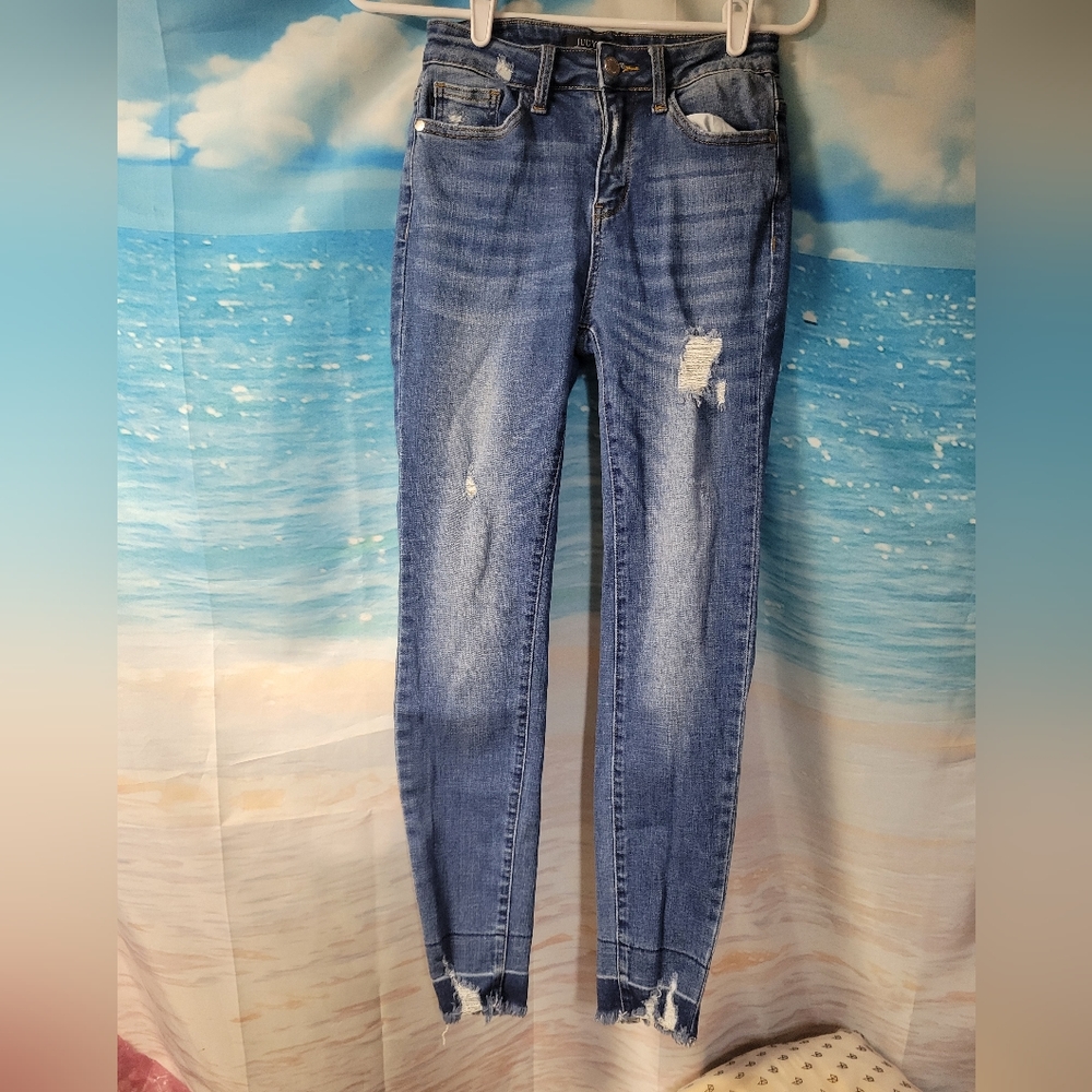 Judy Blue Skinny Fit Size 3/26 Blue Jeans Ladies Raw Hem